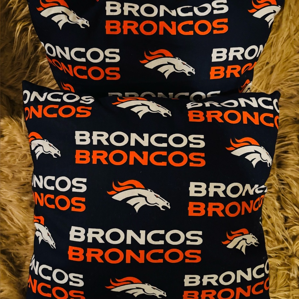 Denver Broncos NFL Decor Pillow Set Handmade Hard to Find 15”x14”